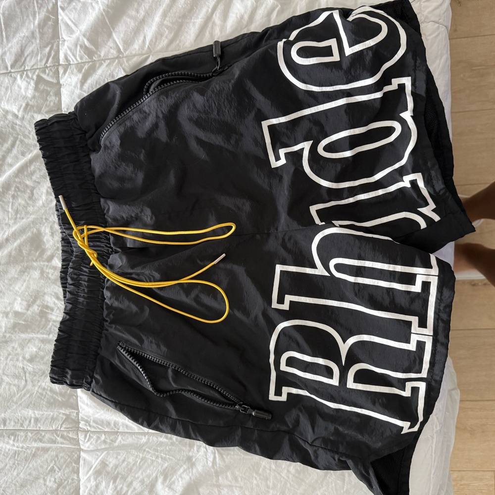 Rhude Black Shorts with Yellow Drawstring